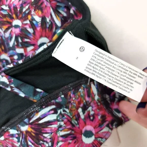Lululemon Energy Longline Bra Medium Support Size 2 Floral Electric Strappy Back - Picture 10 of 15